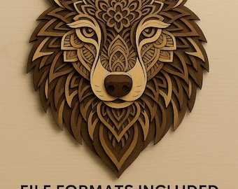 Mandala wilka SVG – wycinany laserowo wzór zwierzęcia, wystrój leśny (pobranie cyfrowe)