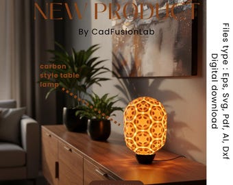 Geometryczny klosz lampy, wycinany laserowo | Lampa stołowa w stylu karbonowym (do pobrania cyfrowego)