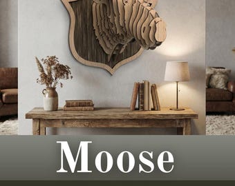 Drewniana dekoracja ścienna 3D z łosiem – wycinana laserowo, warstwowa dekoracja