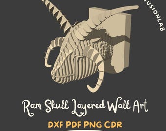 Ściana warstwowa z czaszką barana | cnc i cięcie laserowe dxf cdr png pdf | Pobieranie cyfrowe