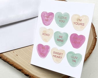 Tarjeta de felicitación de San Valentín con corazones conversacionales / Interior en blanco