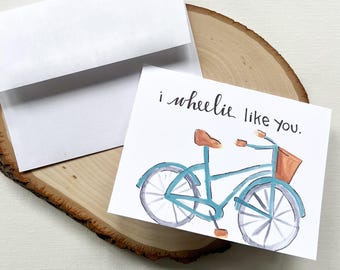 Tarjeta de felicitación "Me gustas haciendo caballitos en bicicleta" / Día de San Valentín, aniversario, simplemente porque sí / Interior en blanco