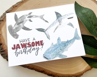 Tarjeta de cumpleaños con tiburón impresionante / Tarjeta de feliz cumpleaños / Interior en blanco