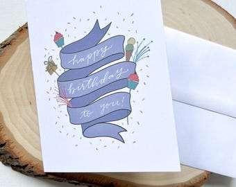 Tarjeta de felicitación de feliz cumpleaños / Tarjeta de cumpleaños con dulce regalo / Interior en blanco