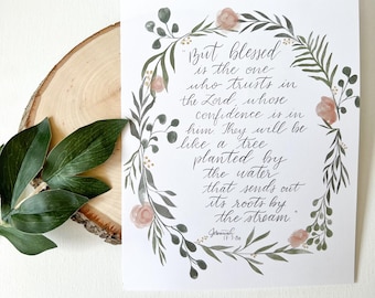 Jeremías 17:7-8a Impresión bíblica / Versículo de confianza en el Señor / Impresión decorativa de pared de 8 x 10