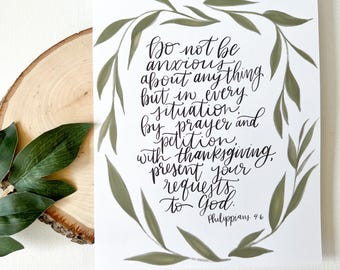 Filipenses 4:6 Escritura impresa / Versículo "No te angusties" / Impresión de decoración de pared de 8 x 10