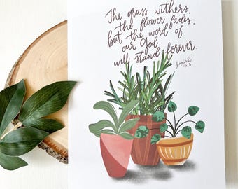 Impresión bíblica de Isaías 40:8 / Versículo "La flor se marchita" / Impresión decorativa de pared de 8 x 10