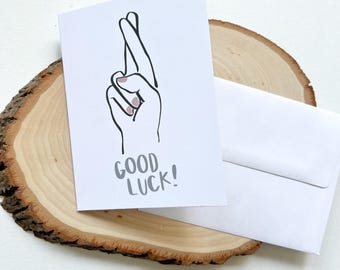Tarjeta de felicitación de buena suerte con los dedos cruzados / Tarjeta de ánimo / Interior en blanco