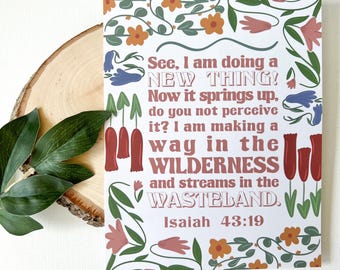 Impresión bíblica de Isaías 43:19 / Versículo "Hacer algo nuevo" / Impresión decorativa de pared de 8 x 10