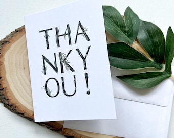 Tarjeta de felicitación de agradecimiento / Tarjeta de agradecimiento con vegetación / Interior en blanco