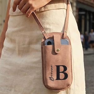 Personalized Leather Phone Bag, Crossbody Phone Pouch, Small Phone Purse, Cell Phone Bag, Mother’s Day & Birthday Gift for Her image 1
