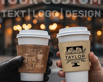 Personalized Leather Coffee Sleeve, Custom Mug Sleeve, Personalized Gift for Coffee Lovers, Reusable Coffee Sleeve, Mug Wrap, Christmas Gift