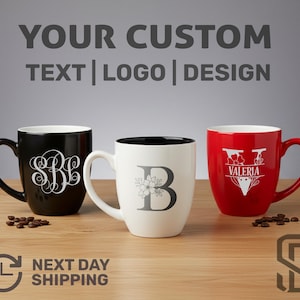 16oz Engraved Custom Bistro Mug, Personalized Ceramic Coffee Cup, Custom Name or Company Logo, Bulk Orders, Unique Mug Gift, Christmas Gift