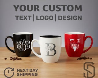 16oz Engraved Custom Bistro Mug, Personalized Ceramic Coffee Cup, Custom Name or Company Logo, Bulk Orders, Unique Mug Gift, Christmas Gift