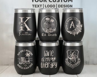 Custom Wine Tumbler, Personalized Laser Engraved 16oz Wine Cup, Bridesmaid Proposal Gift, Custom Logo, Corporate Gifts, Stainless Steel mug
