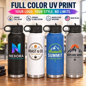 Custom Full Color Logo Water Bottle, Personalized Business Logo Bottle, Full Color UV Sticker Bottle, Corporate Gift, Employee Gift