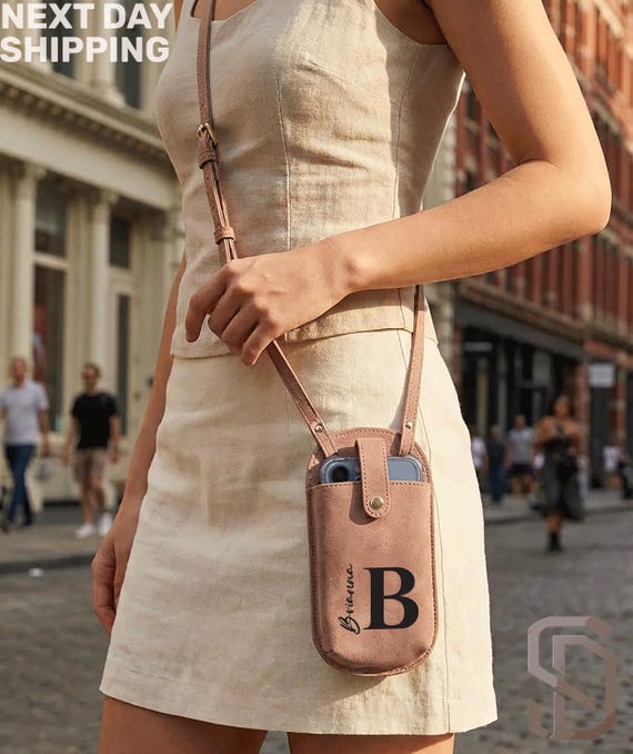 Personalized Leather Phone Bag, Crossbody Phone Pouch, Small Phone Purse, Cell Phone Bag, Mother’s Day & Birthday Gift for Her