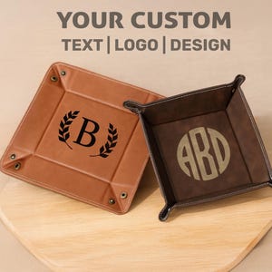 Personalized Leather Valet Tray, Custom Engraved Vegan Leather Valet Tray, Catch All Tray, Christmas Gifts for Him, Home Decor,Gifts for Dad