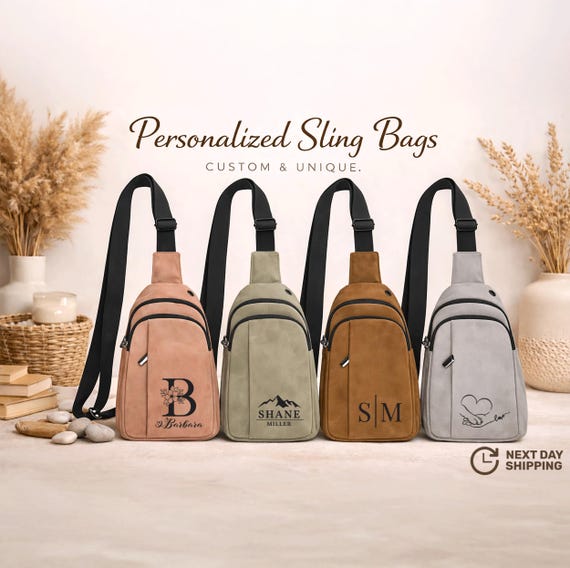 Personalized Sling Bag, Custom Crossbody Explorer Travel Bag, Engraved Vegan Leather Explorer Sling, Gift for Mom & Valentine’s Day,Bag Gift