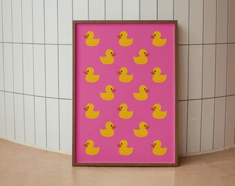 Rubber Duck Pattern Print, Fun & Bright Bathroom Wall, Pop Art Poster