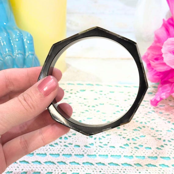 Vintage Abalone Inlay Bangle with Chunky Geometri… - image 4