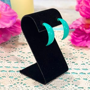 80s Teal Enamel Hoop Earrings: Retro Geometric Statement Jewelry