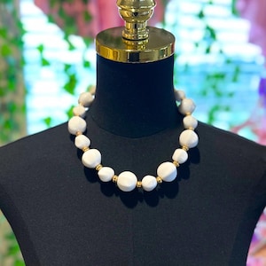 Vintage 80s Chunky Lucite Bead Necklace: Gold-Tone Statement Collar