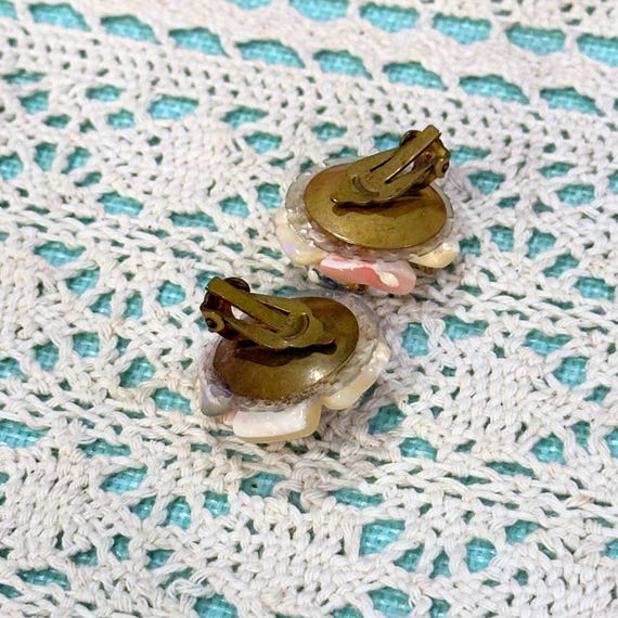 Iridescent Seashell Cluster Clip-On Earrings: Vin… - image 7