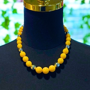 1980s Yellow Bead Statement Necklace: Chunky Retro Plastic Jewelry