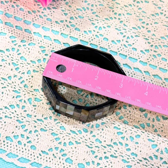 Vintage Abalone Inlay Bangle with Chunky Geometri… - image 7