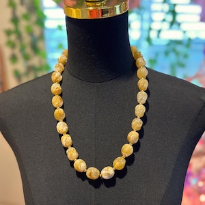 Vintage Monet Chunky Beaded Necklace: 1980s Gold Tone Statement Jewelry