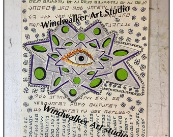 Original Cryptic Doodle Outsider Art Pencil Drawing, All Seeing Eye of Enlightenment, #01