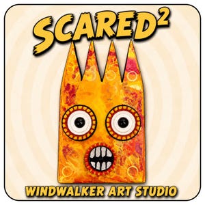 Scared “Mr. Yellow Belly” | Scared Squared Series | Original Windwalker Folk Art | One-of-a-Kind Nervous Character