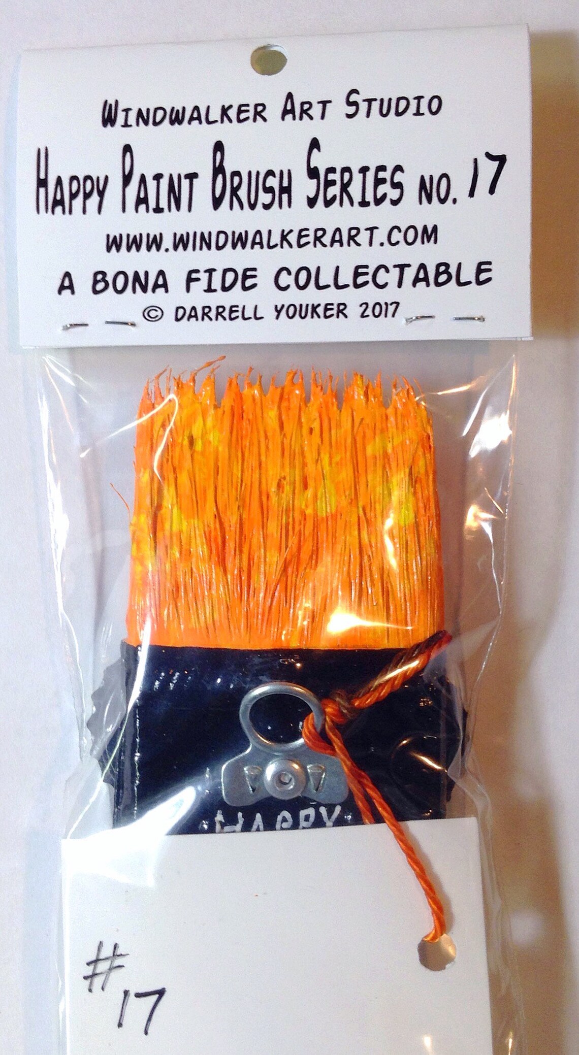 Happy Paint Brush 17, Limited Edition Funky Outsider Folk Art Paint Brush Creation, Bottle Cap