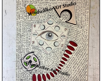 Original Cryptic Doodle Outsider Art Pencil Drawing, All Seeing Eye of Enlightenment, #06