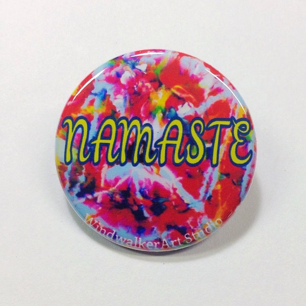 Acid Glass Limited Edition Pin Back Button "Namaste", Abstract Art 1.5 Inch Collectible Button,  Spirituality, Love, Wisdom Button