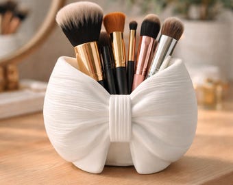 Bow Shaped Makeup Brush Holder | Decorative Cosmetic Organizer | Elegant Vanity Storage