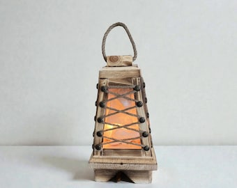 Lámpara de sal del Himalaya de madera – Decoración rústica para el hogar