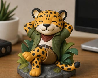 Jungle Jaguar Desktop Statue, Hand-Painted Tropical Predator Sculpture, Single Wildlife Figurine for Desk Decor