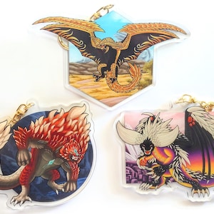 Monster Hunter Wilds and World Acrylic Charms Keychains - Nergigante, Rey Dau, Ajarakan