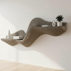 Parametric Wood Wall Shelf – Modern Wavy Floating Decor