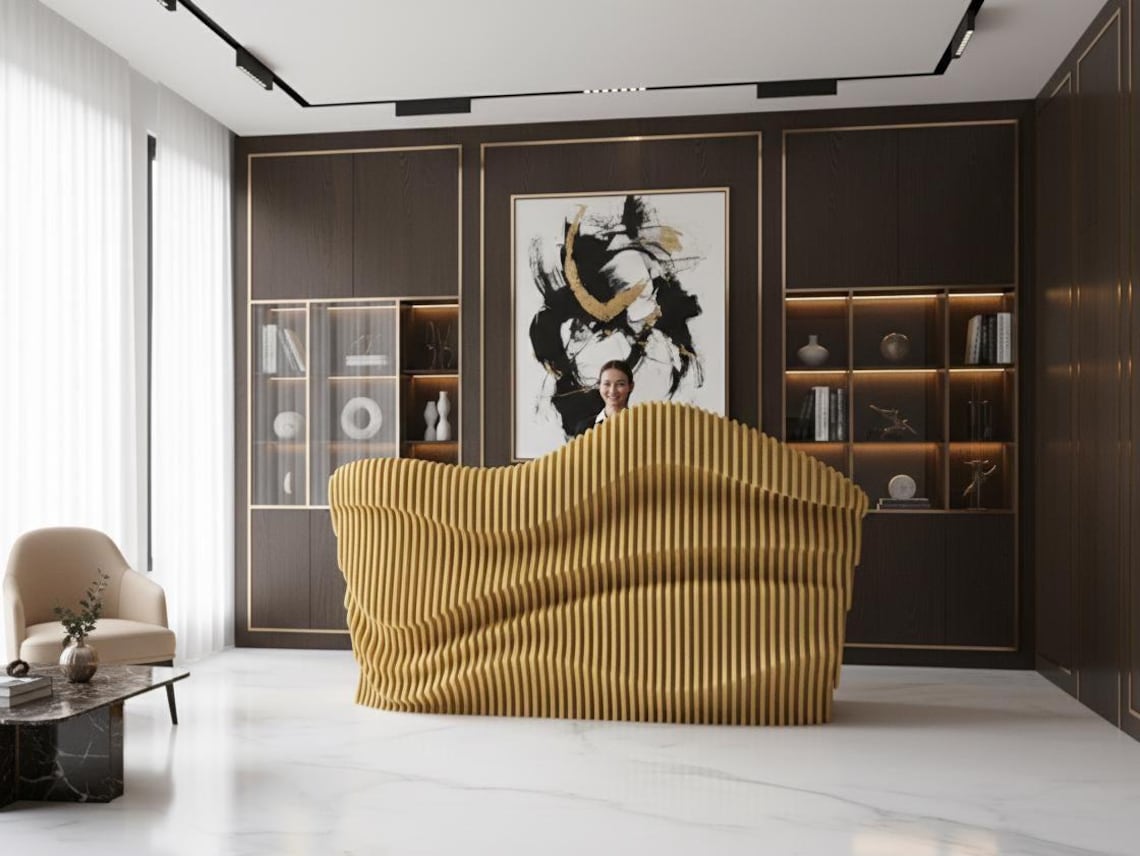 Artistic Wooden Sales Counter | Parametric 3D Reception Desk | Modern ...