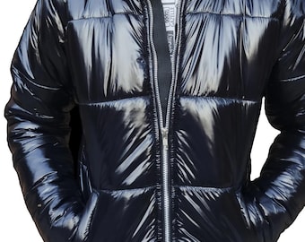 Chaqueta acolchada de invierno para hombre, abrigo brillante y cálido de plumón, cortavientos, ligera, con capucha, parka aislante para clima frío.