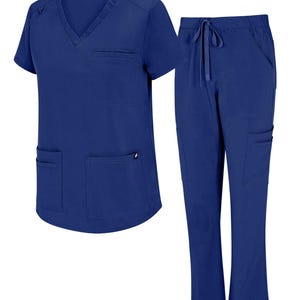 Womens Cargo Scrub Set Natural Uniform 11 Pocket Cool Stretch Medical Workwear Regular & Petite