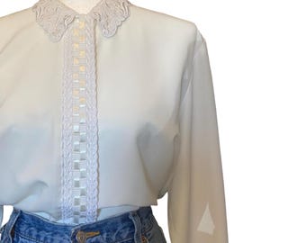 Vintage | Lace Embellished Button Up Blouse