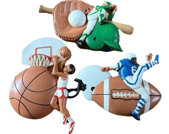 Sports Wall Decor Set of 3 Vintage 1991 Burwood Football Basketball Baseball
