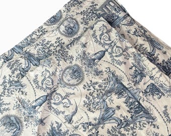 Drap plat en toile Pierre Frey très grand format bleu blanc, créateur country français Paris