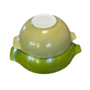 Vintage Pyrex Set 2 Verde Grüne Cinderella Nesting Rührschüsseln 443, 444 60er Jahre