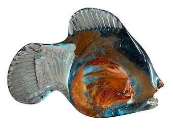 Vintage Murano Style Art Glass Tropical Angel Fish Figurine Hand Blown MCM