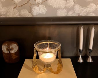Vintage Brass Stand with Crackle Glass Insert, Candle Holder